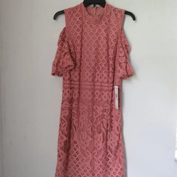 sharagano lace dress Sharagano Ivory Lace Overlay Shift Dress Short Sleeve Dress Size 12